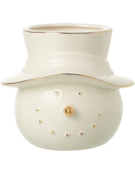 Cache pot de Noël Bonhomme de neige Diamètre 13 cm en Porcelaine Blanc Doré Snowell - 1