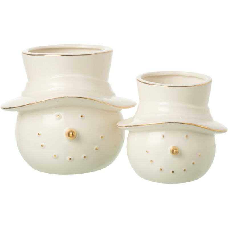 Cache pot de Noël Bonhomme de neige Diamètre 13 cm en Porcelaine Blanc Doré Snowell - 2