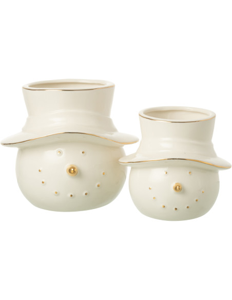 Cache pot de Noël Bonhomme de neige Diamètre 13 cm en Porcelaine Blanc Doré Snowell - 2