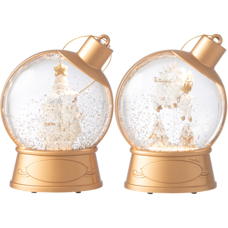 Grandes Supensions lumineuses Père noël & Bonhommes pain d'épice 10 cm en Résine Doré (Lot de 2) - 1
