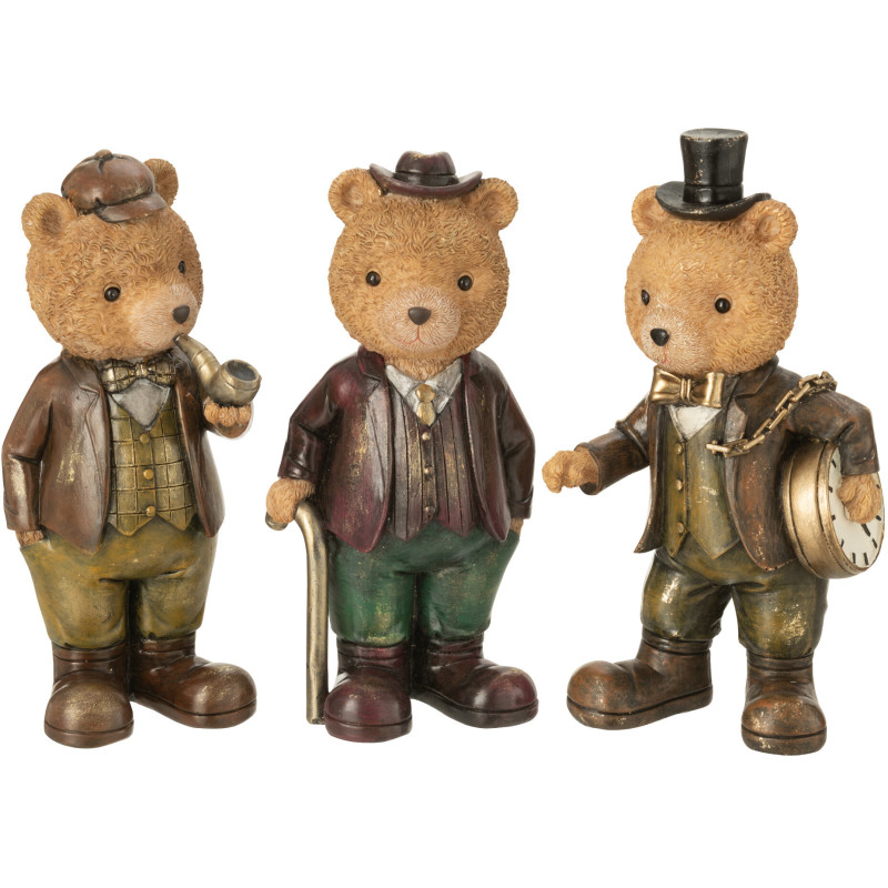 Statuettes déco Oursons chics Hauteur 26 cm en Résine Marron Beige Beary (Lot de 3) - 1