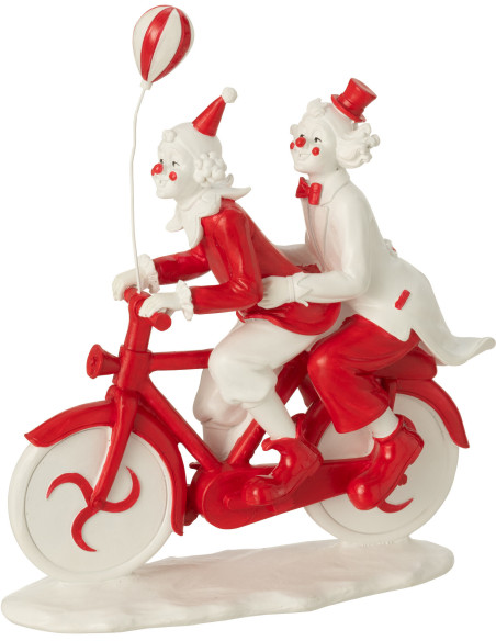 Statuette déco Clowns sur vélo Hauteur 26 cm en Résine Rouge Blanc Circusio - 1