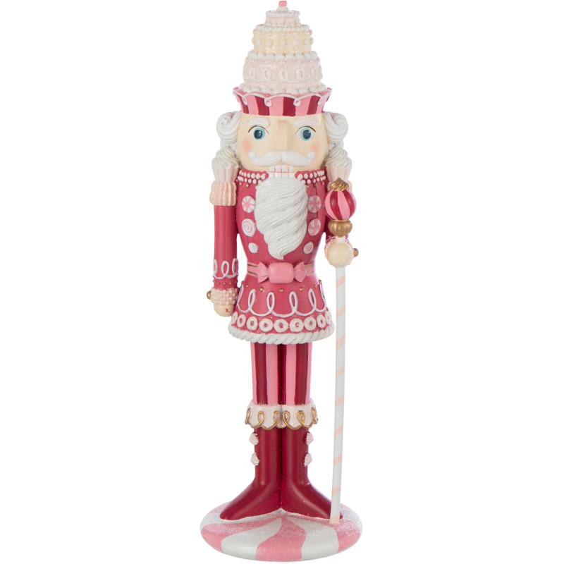 Statuette de Noël Casse Noisette Bonbon Hauteur 28 cm en Résine Rose Blanc Nutsweet - 1