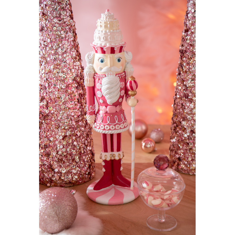 Statuette de Noël Casse Noisette Bonbon Hauteur 28 cm en Résine Rose Blanc Nutsweet - 2