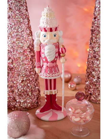 Statuette de Noël Casse Noisette Bonbon Hauteur 28 cm en Résine Rose Blanc Nutsweet - 2