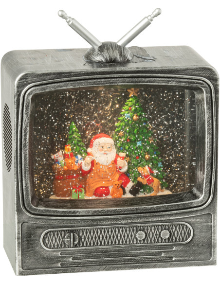 Grande Boule à neige de Noël lumineuse Télévision 18 cm en Résine Gris Maginia - 1