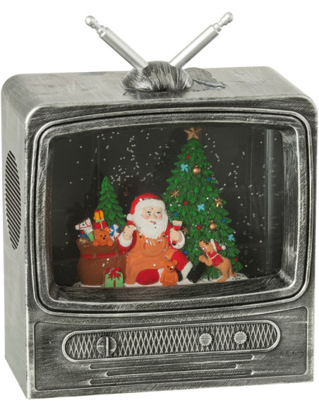 Grande Boule à neige de Noël lumineuse Télévision 18 cm en Résine Gris Maginia - 2