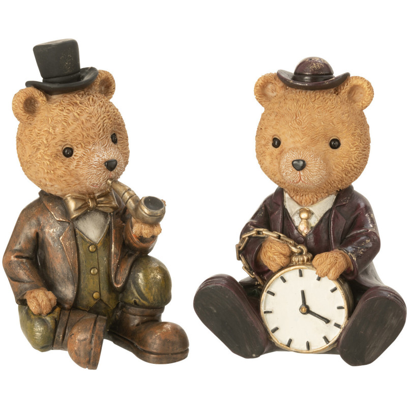 Statuettes déco Oursons chics assis Hauteur 16 cm en Résine Marron Beige Beary (Lot de 2) - 1