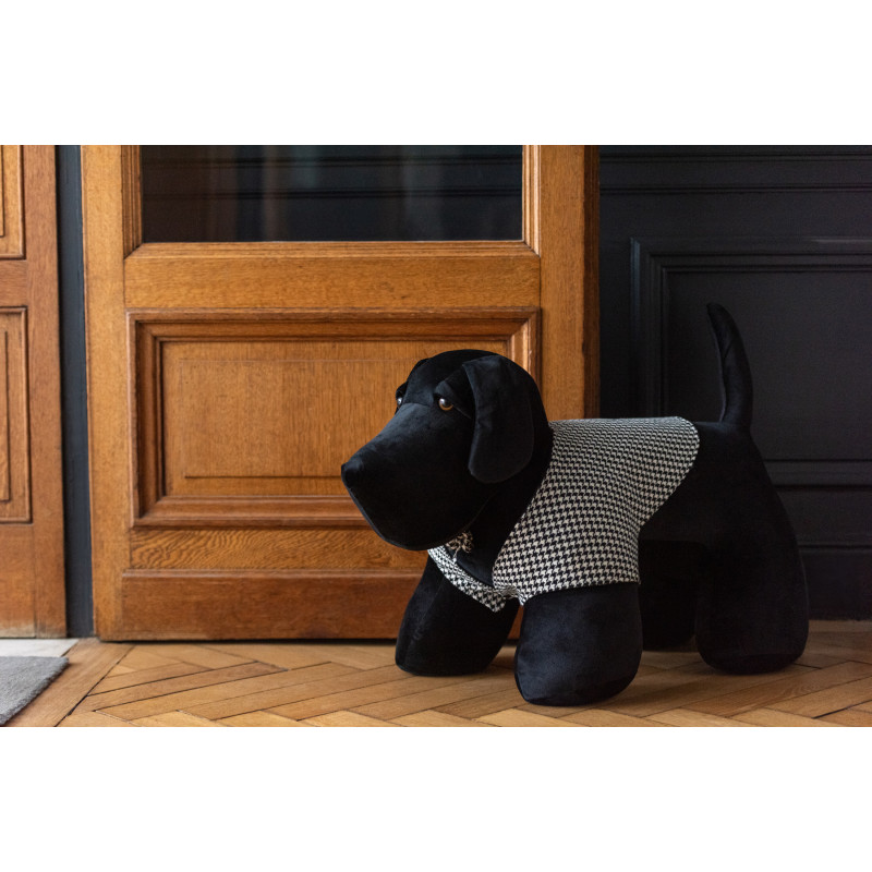 Cale porte géant Chien chic 70 cm en Tissu Noir Blanc Motif pied de poule Tesspaw - 2