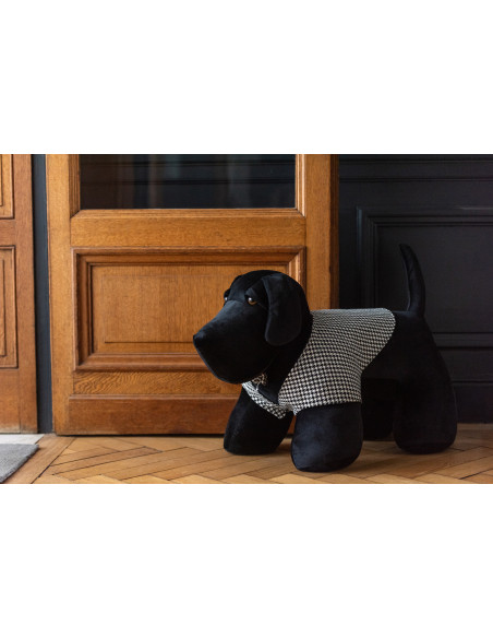 Cale porte géant Chien chic 70 cm en Tissu Noir Blanc Motif pied de poule Tesspaw - 2