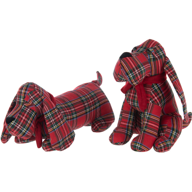 Cale porte original écossais Chien Hauteur 30 cm en Tissu Rouge Vert Motif carreaux Dogglish (Lot de 2) - 1