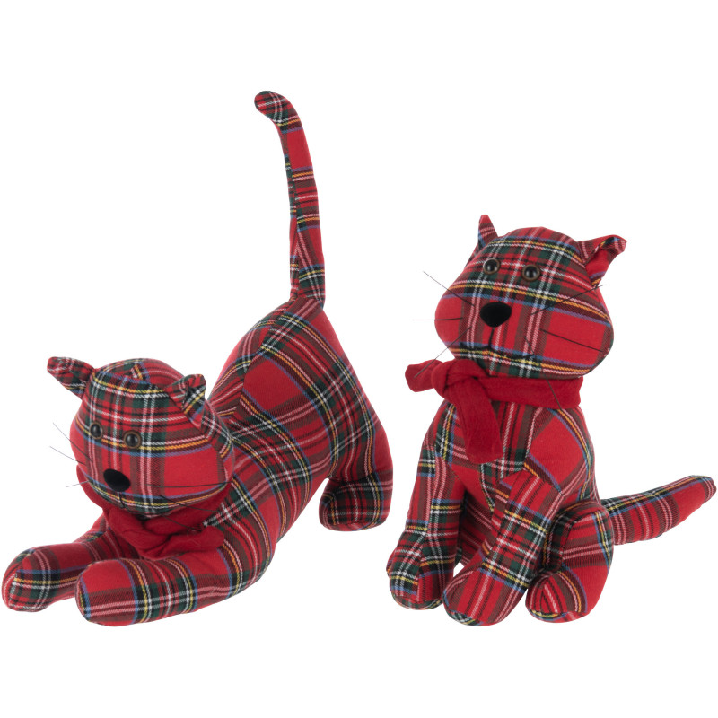 Cale porte original écossais Chat Hauteur 30 cm en Tissu Rouge Vert Motif carreaux Cattiss (Lot de 2) - 1