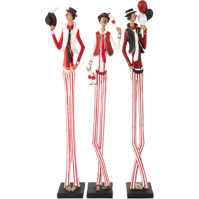 Grandes Statuettes déco originale Clowns XXL Hauteur 127 cm en Résine Rouge Blanc Shapito (Lot de 3) - 1