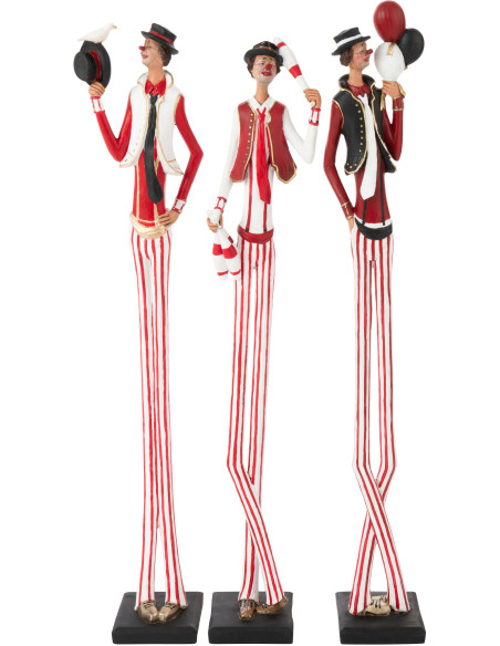 Grandes Statuettes déco originale Clowns XXL Hauteur 127 cm en Résine Rouge Blanc Shapito (Lot de 3) - 1