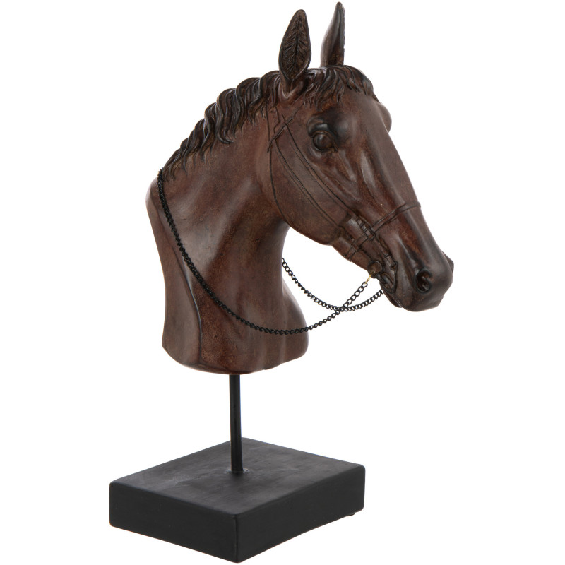 Grand Buste Tête de cheval sur pied Hauteur 35 cm en Résine Marron foncé Horson - 1