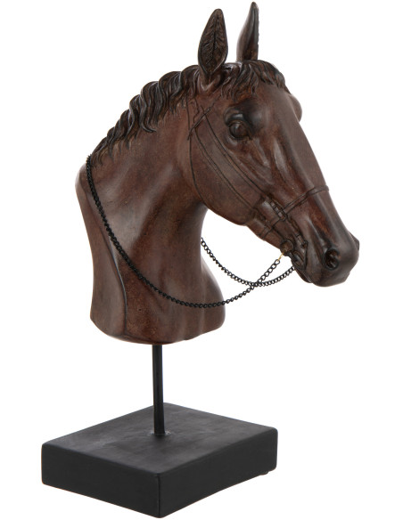 Grand Buste Tête de cheval sur pied Hauteur 35 cm en Résine Marron foncé Horson - 1