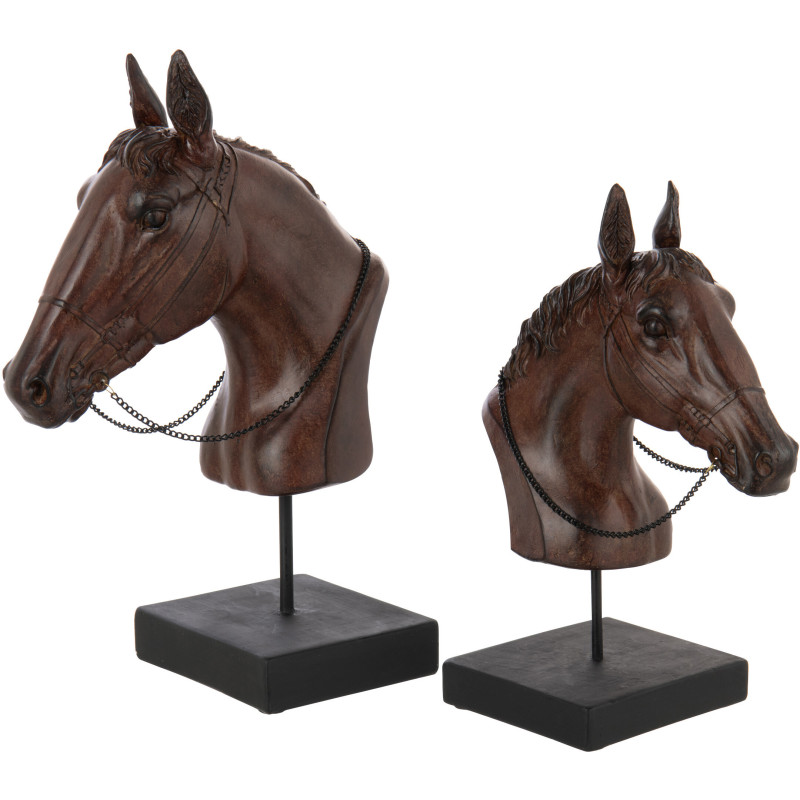 Grand Buste Tête de cheval sur pied Hauteur 35 cm en Résine Marron foncé Horson - 3