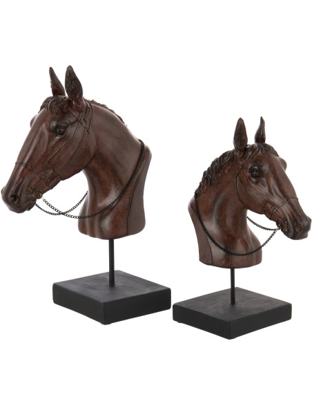 Grand Buste Tête de cheval sur pied Hauteur 35 cm en Résine Marron foncé Horson - 3