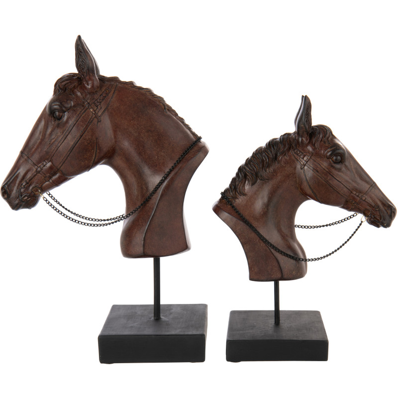 Grand Buste Tête de cheval sur pied Hauteur 35 cm en Résine Marron foncé Horson - 4