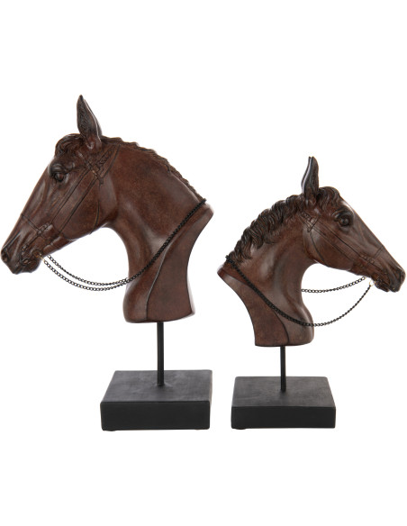 Grand Buste Tête de cheval sur pied Hauteur 35 cm en Résine Marron foncé Horson - 4