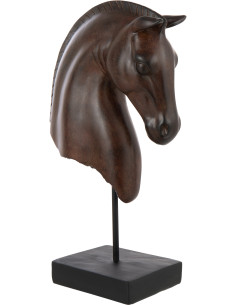 Grand Buste Tête de cheval sur pied Hauteur 42 cm en Résine Marron foncé Horson - 1