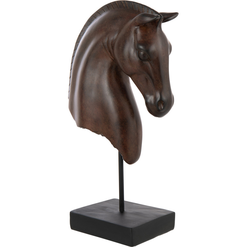 Grand Buste Tête de cheval sur pied Hauteur 42 cm en Résine Marron foncé Horson - 1