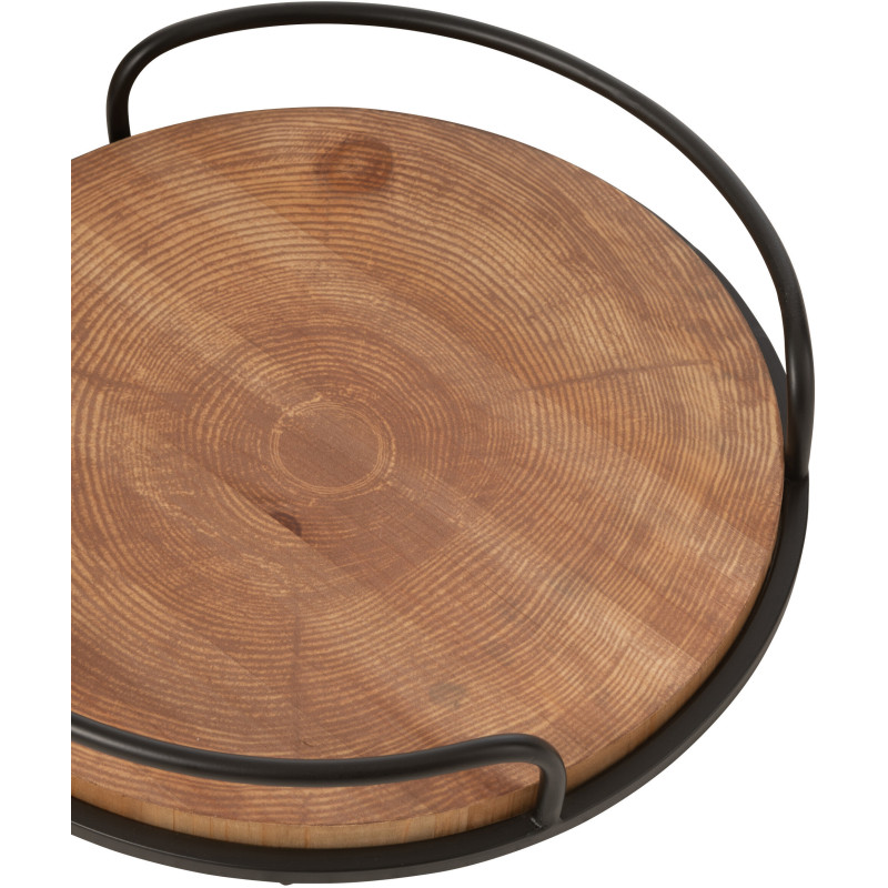 Plateau de service rustique chic Rond en Bois MDF Naturel Métal Noir Chestyo (Lot de 2) - 5