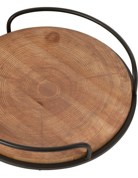Plateau de service rustique chic Rond en Bois MDF Naturel Métal Noir Chestyo (Lot de 2) - 5