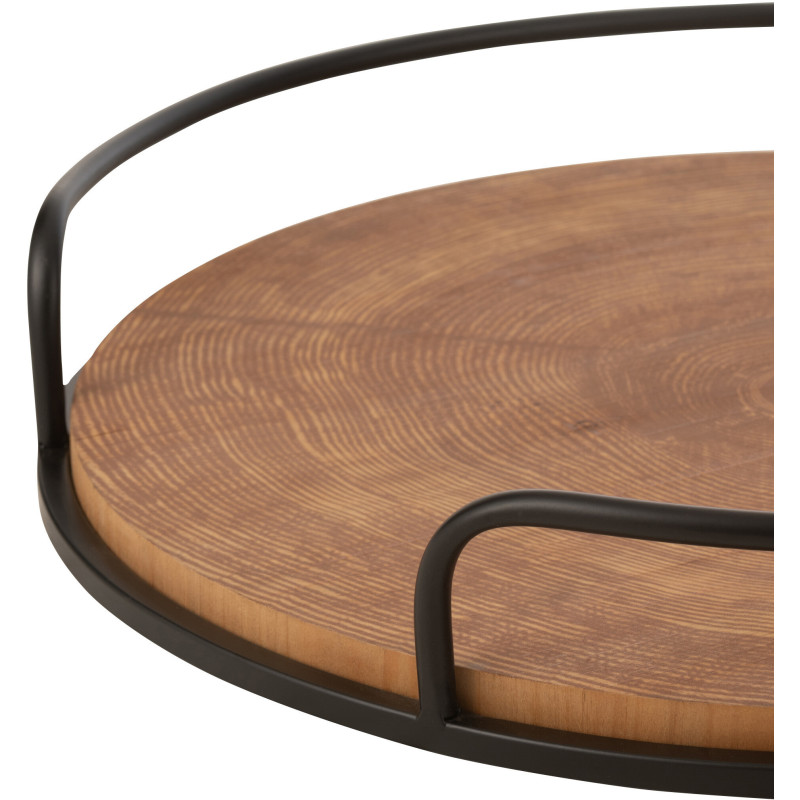 Plateau de service rustique chic Rond en Bois MDF Naturel Métal Noir Chestyo (Lot de 2) - 6