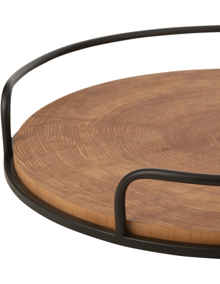 Plateau de service rustique chic Rond en Bois MDF Naturel Métal Noir Chestyo (Lot de 2) - 6