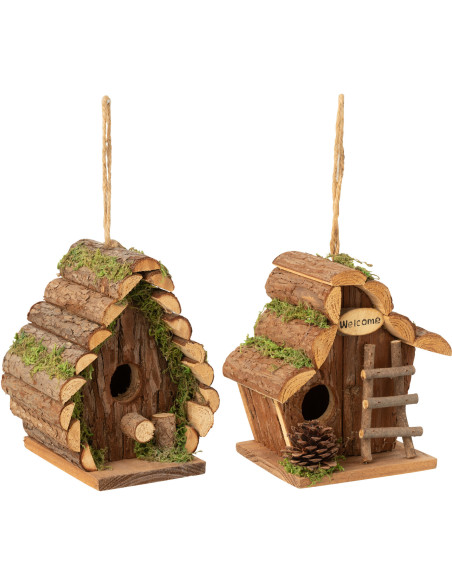 Nichoirs Oiseaux Cabanes Hauteur 17 cm en Bois de sapin Naturel Birdome (Lot de 2) - 1