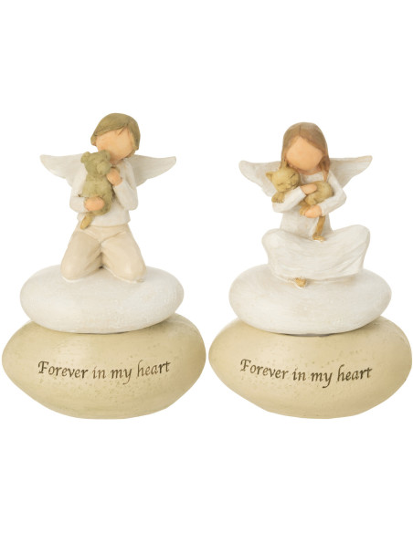 Bougeoirs déco Enfants Anges en Résine Beige Blanc Angyl (Lot de 2) - 1