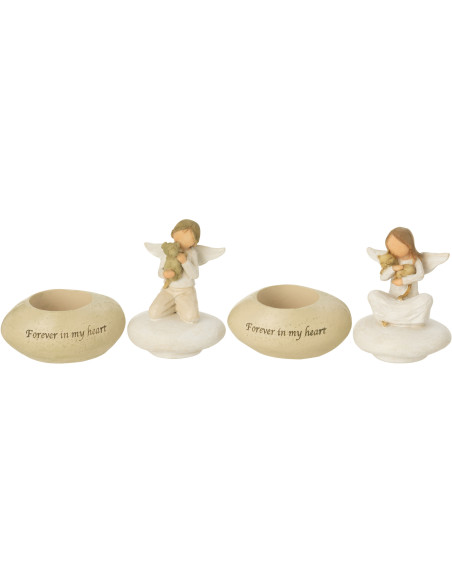 Bougeoirs déco Enfants Anges en Résine Beige Blanc Angyl (Lot de 2) - 2