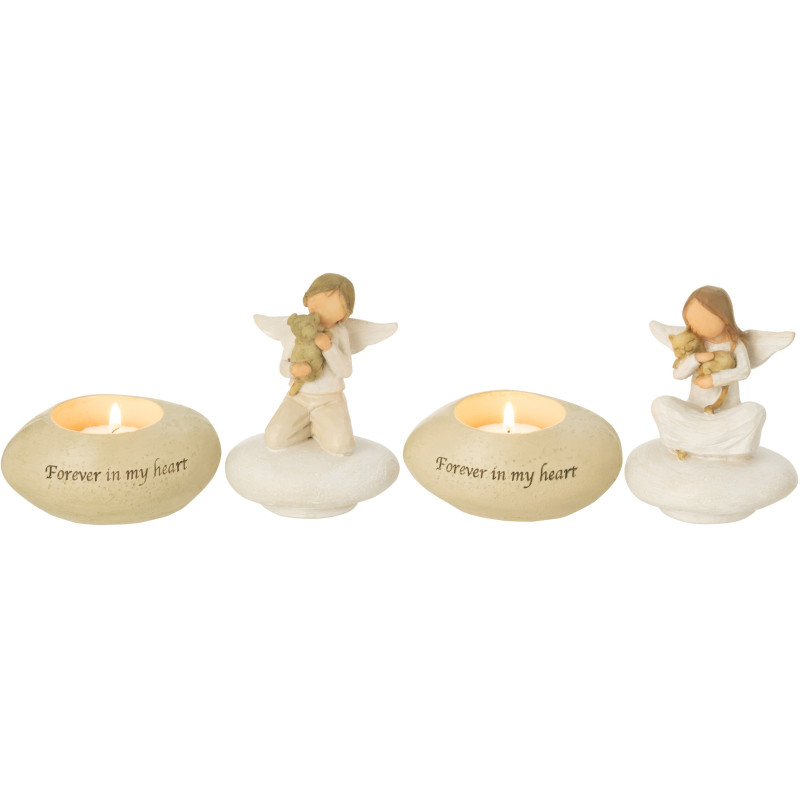 Bougeoirs déco Enfants Anges en Résine Beige Blanc Angyl (Lot de 2) - 3