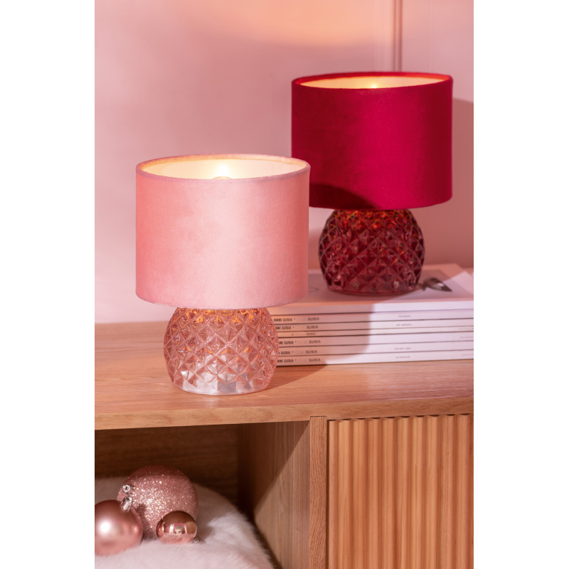 Lampe à poser moderne chic sans fil Hauteur 23 cm en Verre Tissu Rose clair Chikita - 3