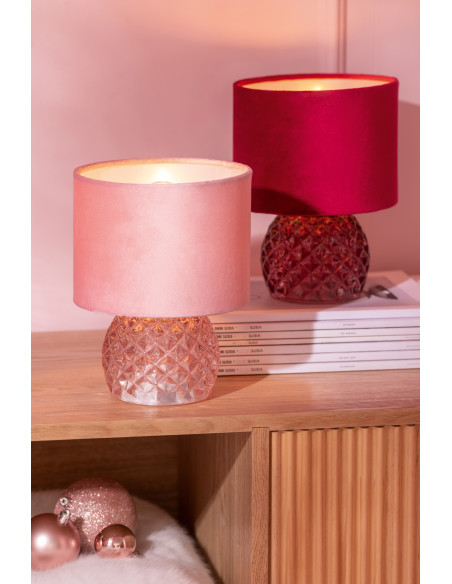 Lampe à poser moderne chic sans fil Hauteur 23 cm en Verre Tissu Rose clair Chikita - 3