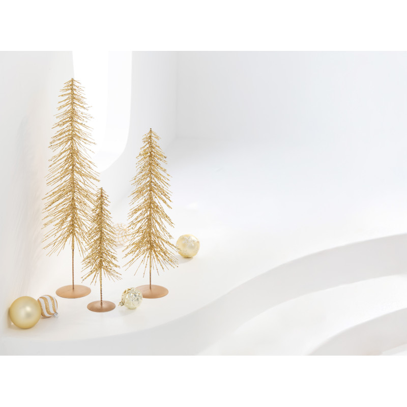 Sapin de Noël déco Hauteur 32 cm en Plastique Doré Avec paillettes Cekin - 2