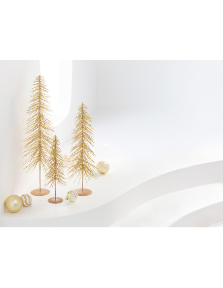 Sapin de Noël déco Hauteur 32 cm en Plastique Doré Avec paillettes Cekin - 2