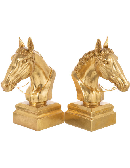Serre livres moderne Cheval Hauteur 29 cm en Résine Doré Horson - 1