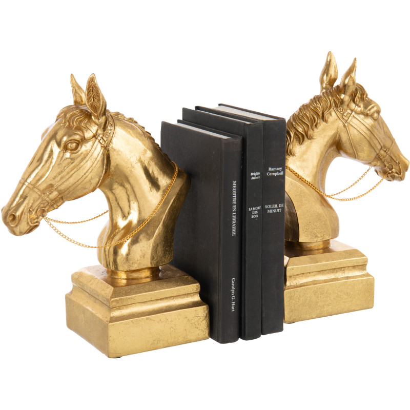 Serre livres moderne Cheval Hauteur 29 cm en Résine Doré Horson - 2