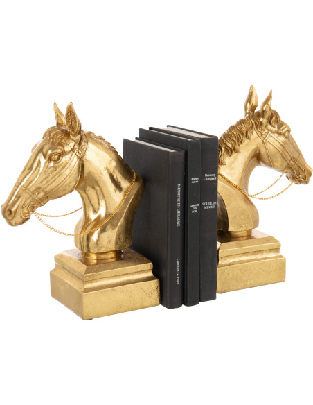 Serre livres moderne Cheval Hauteur 29 cm en Résine Doré Horson - 2