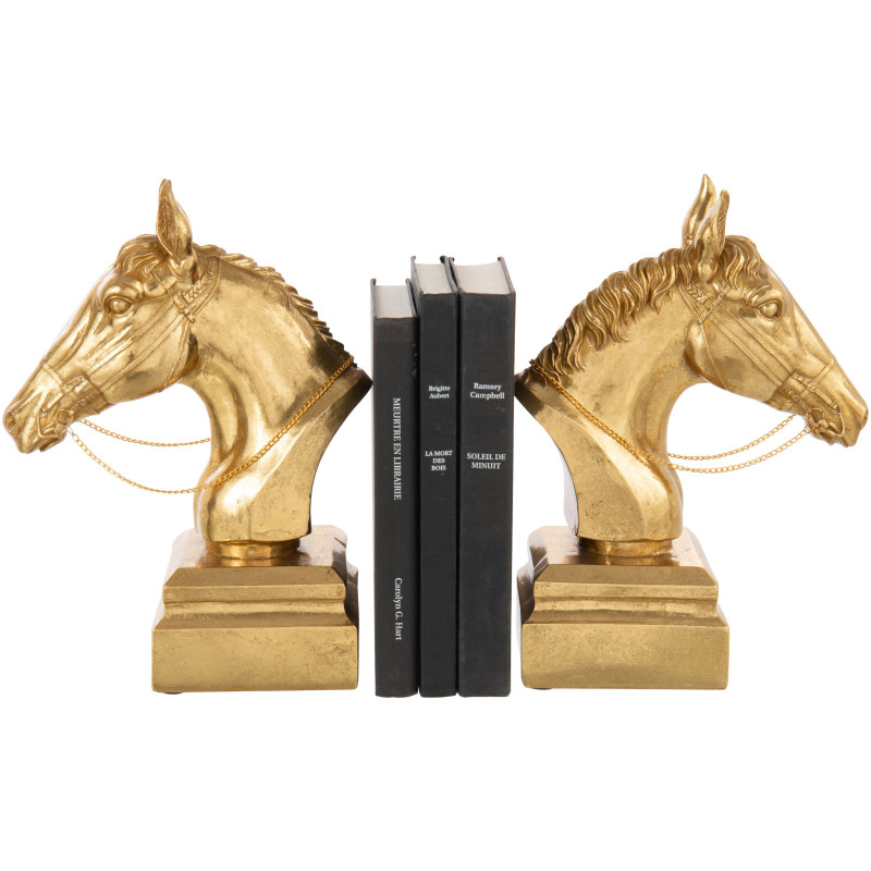 Serre livres moderne Cheval Hauteur 29 cm en Résine Doré Horson - 3
