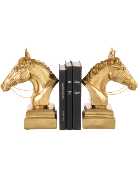 Serre livres moderne Cheval Hauteur 29 cm en Résine Doré Horson - 3