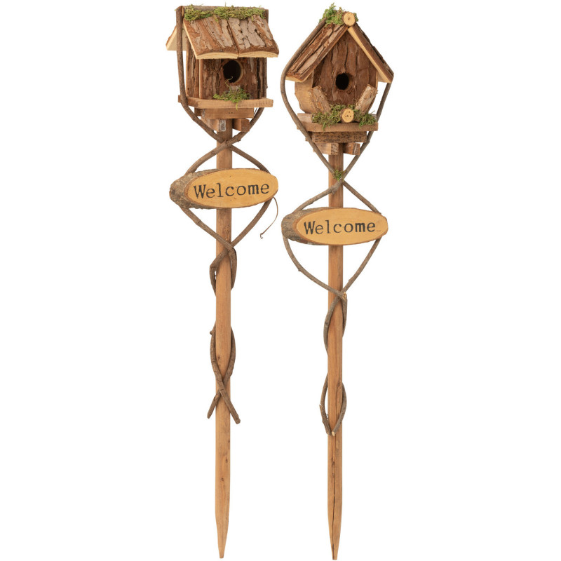Nichoirs à oiseaux sur pied à planter Hauteur 75 cm en Bois de sapin Naturel Welcome (Lot de 2) - 1