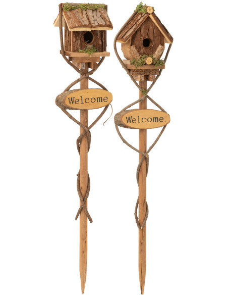 Nichoirs à oiseaux sur pied à planter Hauteur 75 cm en Bois de sapin Naturel Welcome (Lot de 2) - 1
