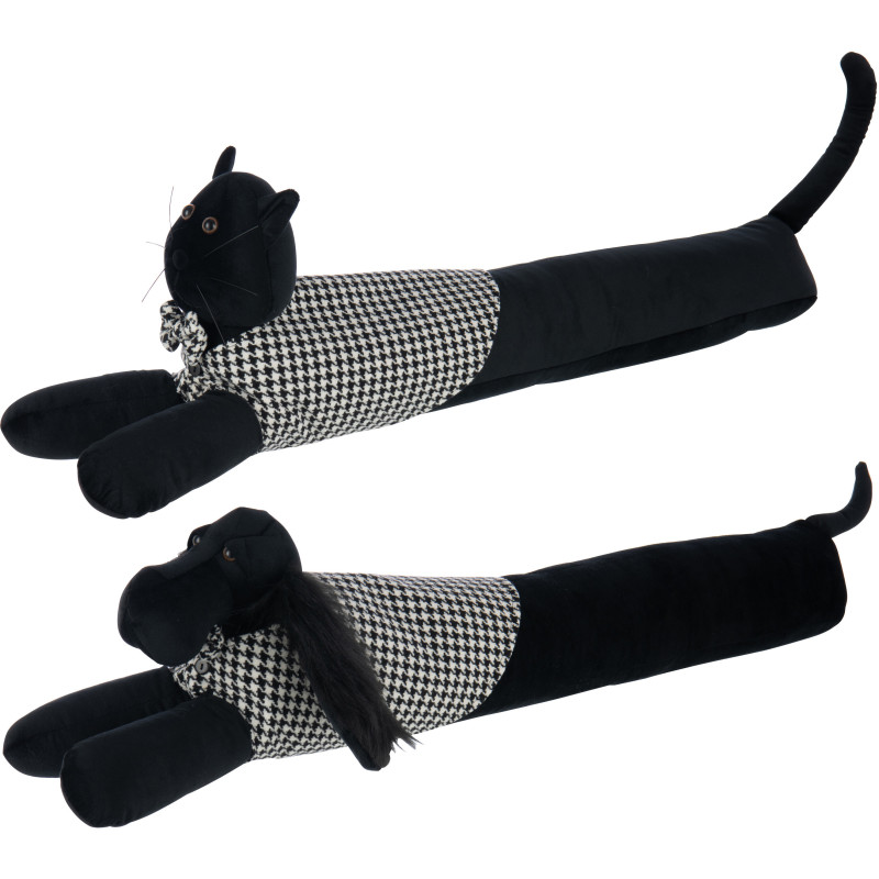 Boudin de porte original Chien & Chat chics 80 cm en Tissu Noir Blanc Motif pied de poule Tesspaw (Lot de 2) - 1