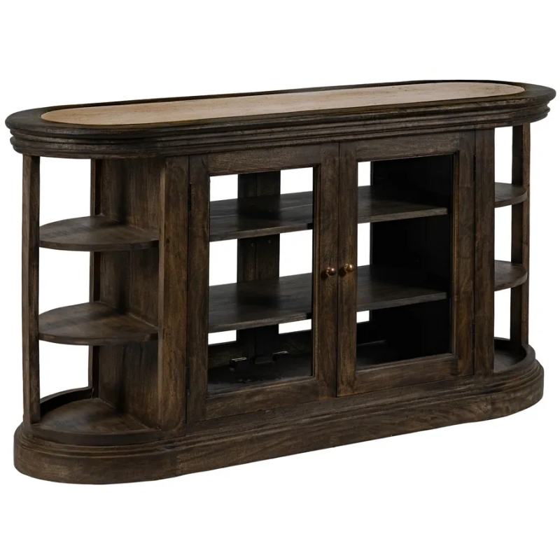 Grand Îlot de cuisine 4 portes 6 étagères en Bois de manguier Gris Marbre Beige Gata - 1