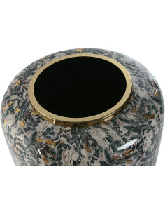 Vase moderne Shabby chic Rond Hauteur 35 cm Vert Doré Motif feuilles Niora - 1 2