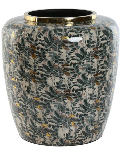 Vase moderne Shabby chic Rond Hauteur 35 cm Vert Doré Motif feuilles Niora - 1