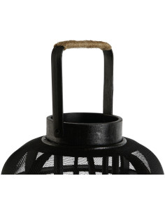 Grande Lanterne déco africaine à bougie 25x46 Métal Noir Rotin Naturel Verre Transparent Sariel - 1 2